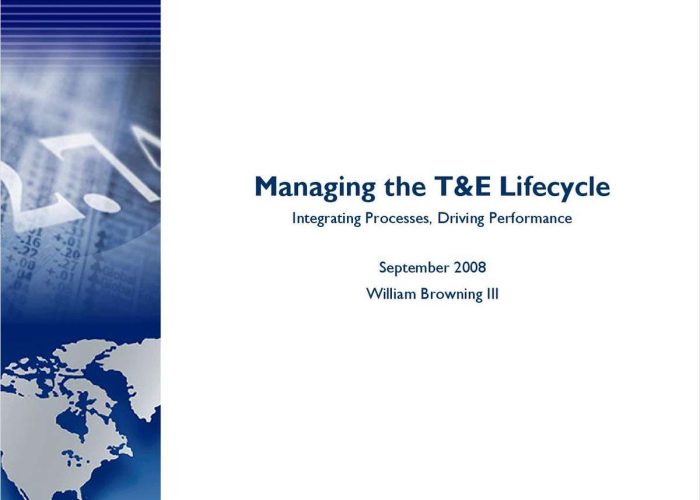 14 Managing the T&E Lifecycle Integrating Processes, Driving Performance